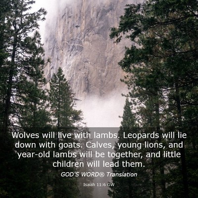 Picture 03 - Isaiah 11:6 GW - Wolves will live with lambs. Leopards will lie - Bible Verse Picture