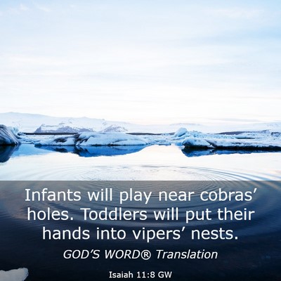 Picture 03 - Isaiah 11:8 GW - Infants will play near cobras’ holes. Toddlers - Bible Verse Picture