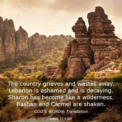 Picture 03 - Isaiah 33:9 GW - The country grieves and wastes away. Lebanon is - Bible Verse Picture
