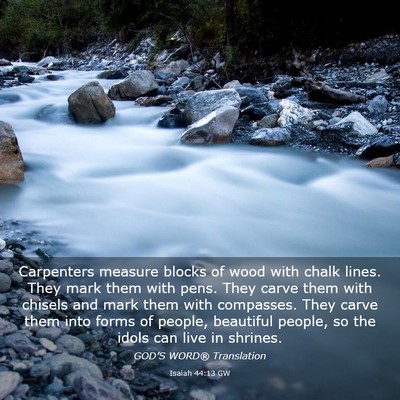 Picture 03 - Isaiah 44:13 GW - Carpenters measure blocks of wood with chalk - Bible Verse Picture