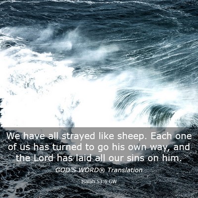 Picture 03 - Isaiah 53:6 GW - We have all strayed like sheep. Each one of us - Bible Verse Picture