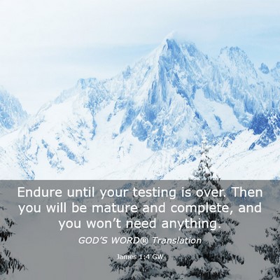Picture 03 - James 1:4 GW - Endure until your testing is over. Then you will - Bible Verse Picture