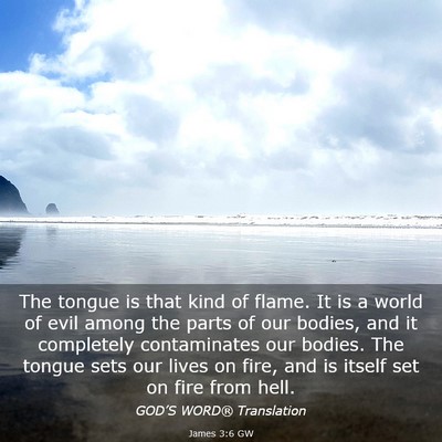 Picture 03 - James 3:6 GW - The tongue is that kind of flame. It is a world - Bible Verse Picture