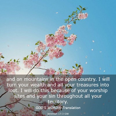 Picture 03 - Jeremiah 17:3 GW - and on mountains in the open country. I will turn - Bible Verse Picture