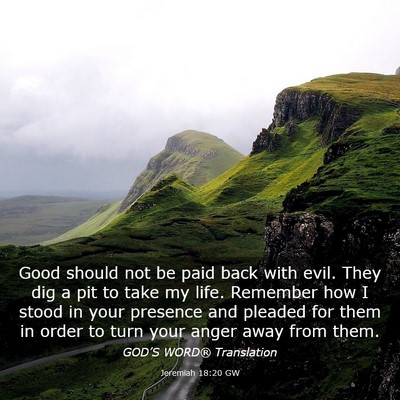 Picture 03 - Jeremiah 18:20 GW - Good should not be paid back with evil. They dig - Bible Verse Picture