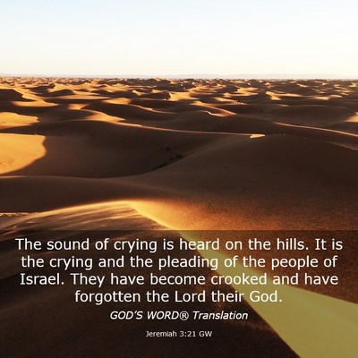 Picture 03 - Jeremiah 3:21 GW - The sound of crying is heard on the hills. It is - Bible Verse Picture