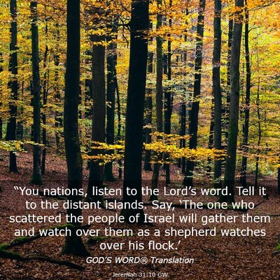 Picture 03 - Jeremiah 31:10 GW - “You nations, listen to the Lord’s word. Tell - Bible Verse Picture