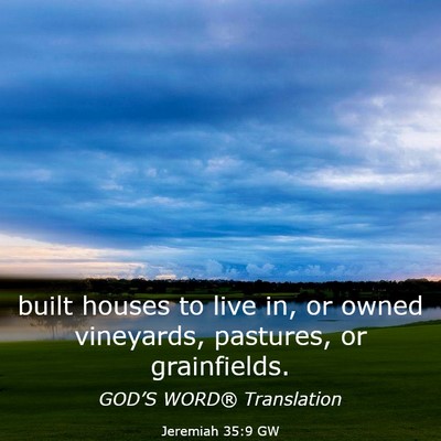 Picture 03 - Jeremiah 35:9 GW - built houses to live in, or owned vineyards, - Bible Verse Picture