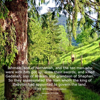 Picture 03 - Jeremiah 41:2 GW - Ishmael, son of Nethaniah, and the ten men who - Bible Verse Picture