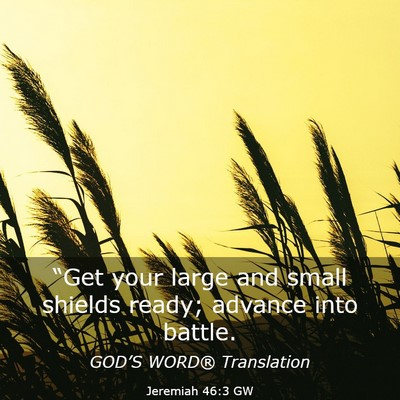 Picture 03 - Jeremiah 46:3 GW - “Get your large and small shields ready; - Bible Verse Picture