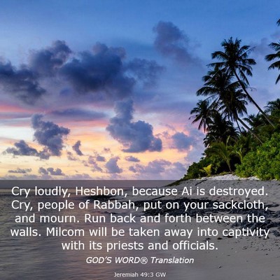 Picture 03 - Jeremiah 49:3 GW - Cry loudly, Heshbon, because Ai is destroyed. - Bible Verse Picture