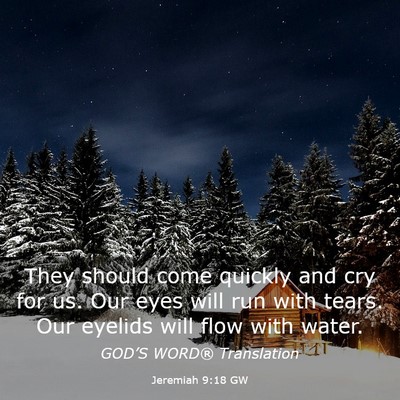 Picture 03 - Jeremiah 9:18 GW - They should come quickly and cry for us. Our eyes - Bible Verse Picture