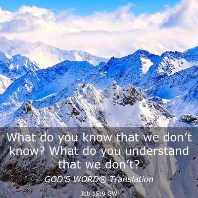 Picture 03 - Job 15:9 GW - What do you know that we don’t know? What do - Bible Verse Picture