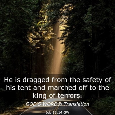 Picture 03 - Job 18:14 GW - He is dragged from the safety of his tent and - Bible Verse Picture