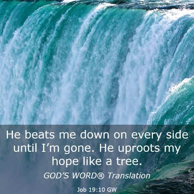 Picture 03 - Job 19:10 GW - He beats me down on every side until I’m gone. - Bible Verse Picture