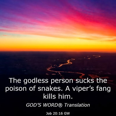 Picture 03 - Job 20:16 GW - The godless person sucks the poison of snakes. A - Bible Verse Picture