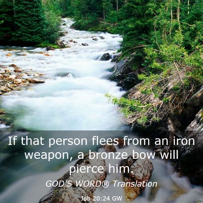 Picture 03 - Job 20:24 GW - If that person flees from an iron weapon, a - Bible Verse Picture