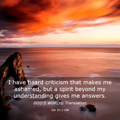 Picture 03 - Job 20:3 GW - I have heard criticism that makes me ashamed, but - Bible Verse Picture