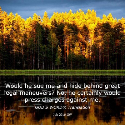 Picture 03 - Job 23:6 GW - Would he sue me and hide behind great legal - Bible Verse Picture