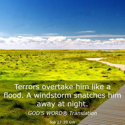 Picture 03 - Job 27:20 GW - Terrors overtake him like a flood. A windstorm - Bible Verse Picture