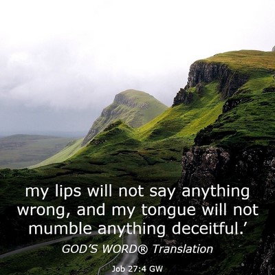 Picture 03 - Job 27:4 GW - my lips will not say anything wrong, and my - Bible Verse Picture