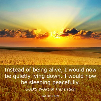 Picture 03 - Job 3:13 GW - Instead of being alive, I would now be quietly - Bible Verse Picture