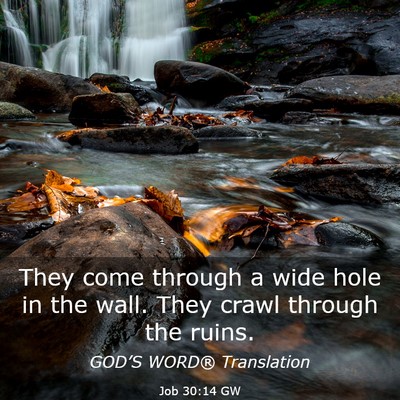 Picture 03 - Job 30:14 GW - They come through a wide hole in the wall. They - Bible Verse Picture