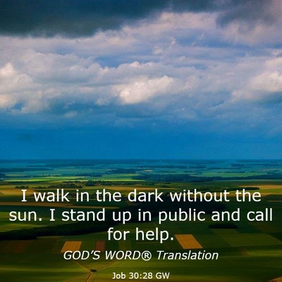 Picture 03 - Job 30:28 GW - I walk in the dark without the sun. I stand up in - Bible Verse Picture