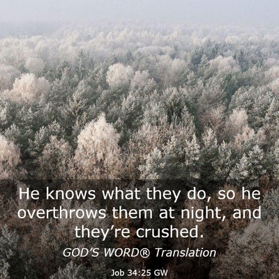 Picture 03 - Job 34:25 GW - He knows what they do, so he overthrows them at - Bible Verse Picture
