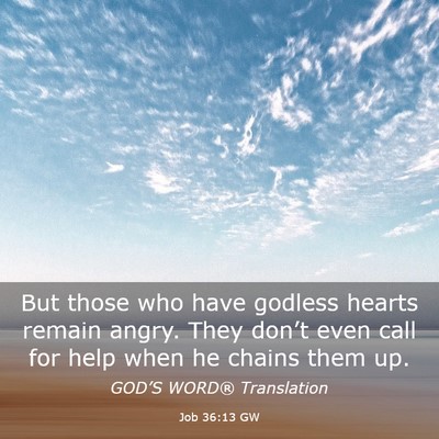 Picture 03 - Job 36:13 GW - But those who have godless hearts remain angry. - Bible Verse Picture