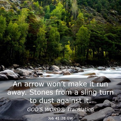 Picture 03 - Job 41:28 GW - An arrow won’t make it run away. Stones from a - Bible Verse Picture