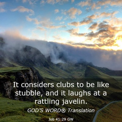 Picture 03 - Job 41:29 GW - It considers clubs to be like stubble, and it - Bible Verse Picture