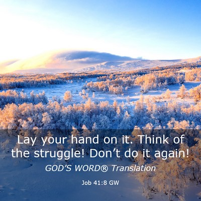 Picture 03 - Job 41:8 GW - Lay your hand on it. Think of the struggle! - Bible Verse Picture