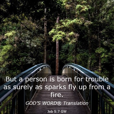 Picture 03 - Job 5:7 GW - But a person is born for trouble as surely as - Bible Verse Picture