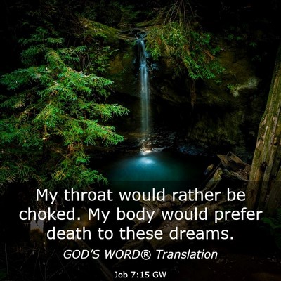 Picture 03 - Job 7:15 GW - My throat would rather be choked. My body would - Bible Verse Picture