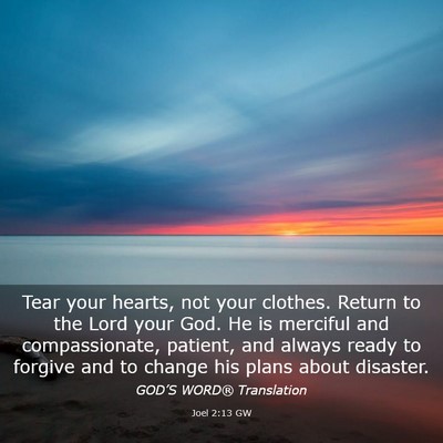 Picture 03 - Joel 2:13 GW - Tear your hearts, not your clothes. Return to the - Bible Verse Picture