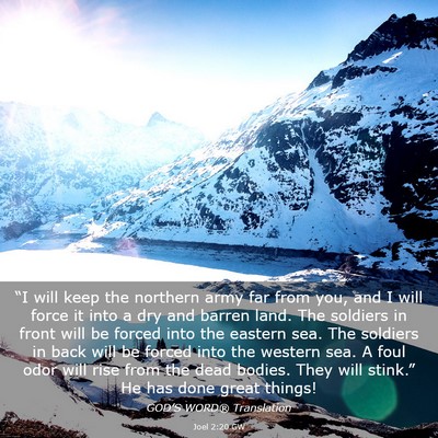 Picture 03 - Joel 2:20 GW - “I will keep the northern army far from you, - Bible Verse Picture