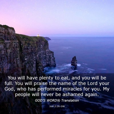Picture 03 - Joel 2:26 GW - You will have plenty to eat, and you will be - Bible Verse Picture