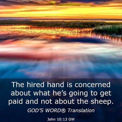 Picture 03 - John 10:13 GW - The hired hand is concerned about what he’s - Bible Verse Picture