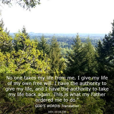 Picture 03 - John 10:18 GW - No one takes my life from me. I give my life of - Bible Verse Picture