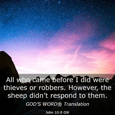 Picture 03 - John 10:8 GW - All who came before I did were thieves or - Bible Verse Picture