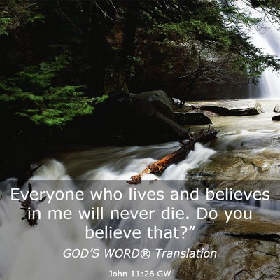 Picture 03 - John 11:26 GW - Everyone who lives and believes in me will never - Bible Verse Picture