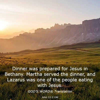 Picture 03 - John 12:2 GW - Dinner was prepared for Jesus in Bethany. Martha - Bible Verse Picture