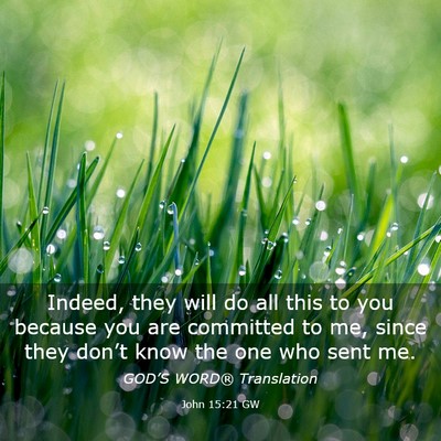 Picture 03 - John 15:21 GW - Indeed, they will do all this to you because you - Bible Verse Picture