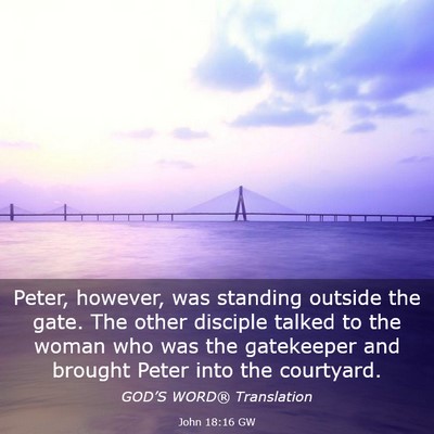 Picture 03 - John 18:16 GW - Peter, however, was standing outside the gate. - Bible Verse Picture