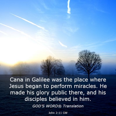 Picture 03 - John 2:11 GW - Cana in Galilee was the place where Jesus began - Bible Verse Picture