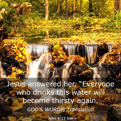 Picture 03 - John 4:13 GW - Jesus answered her, “Everyone who drinks this - Bible Verse Picture