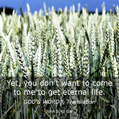 Picture 03 - John 5:40 GW - Yet, you don’t want to come to me to get - Bible Verse Picture