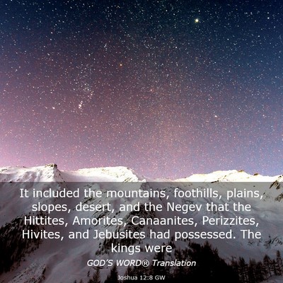 Picture 03 - Joshua 12:8 GW - It included the mountains, foothills, plains, - Bible Verse Picture