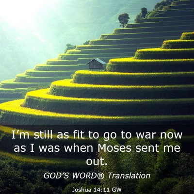 Picture 03 - Joshua 14:11 GW - I’m still as fit to go to war now as I was when - Bible Verse Picture